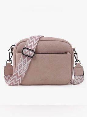 Dusty Pink Vegan leather Crossbody Bag with Patterned Strap New